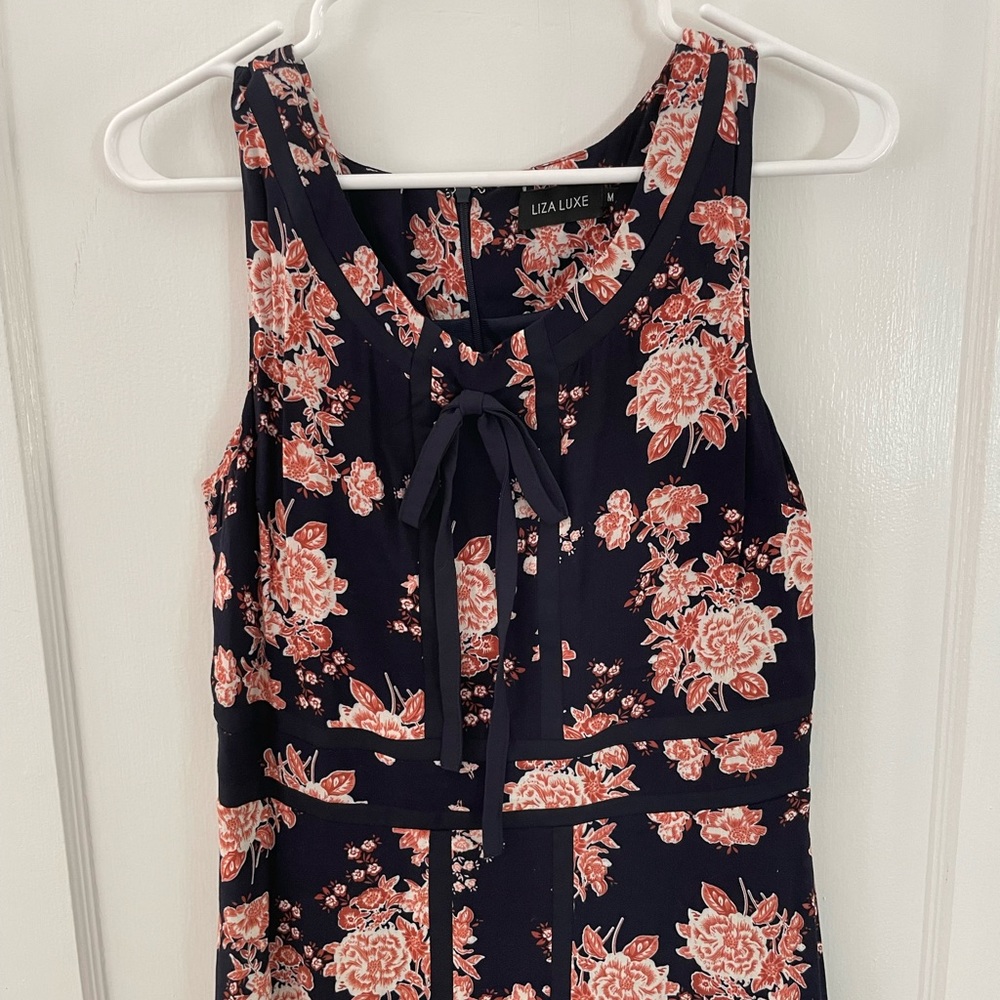 LizaLuxe blue and pink floral sleeveless dress.